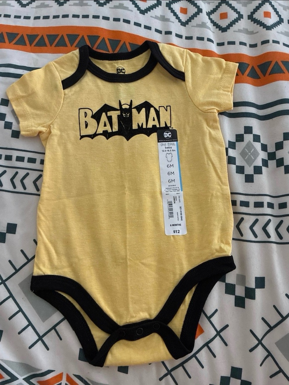 DC Batman Short-Sleeve Yellow and Black Baby Bodysuit